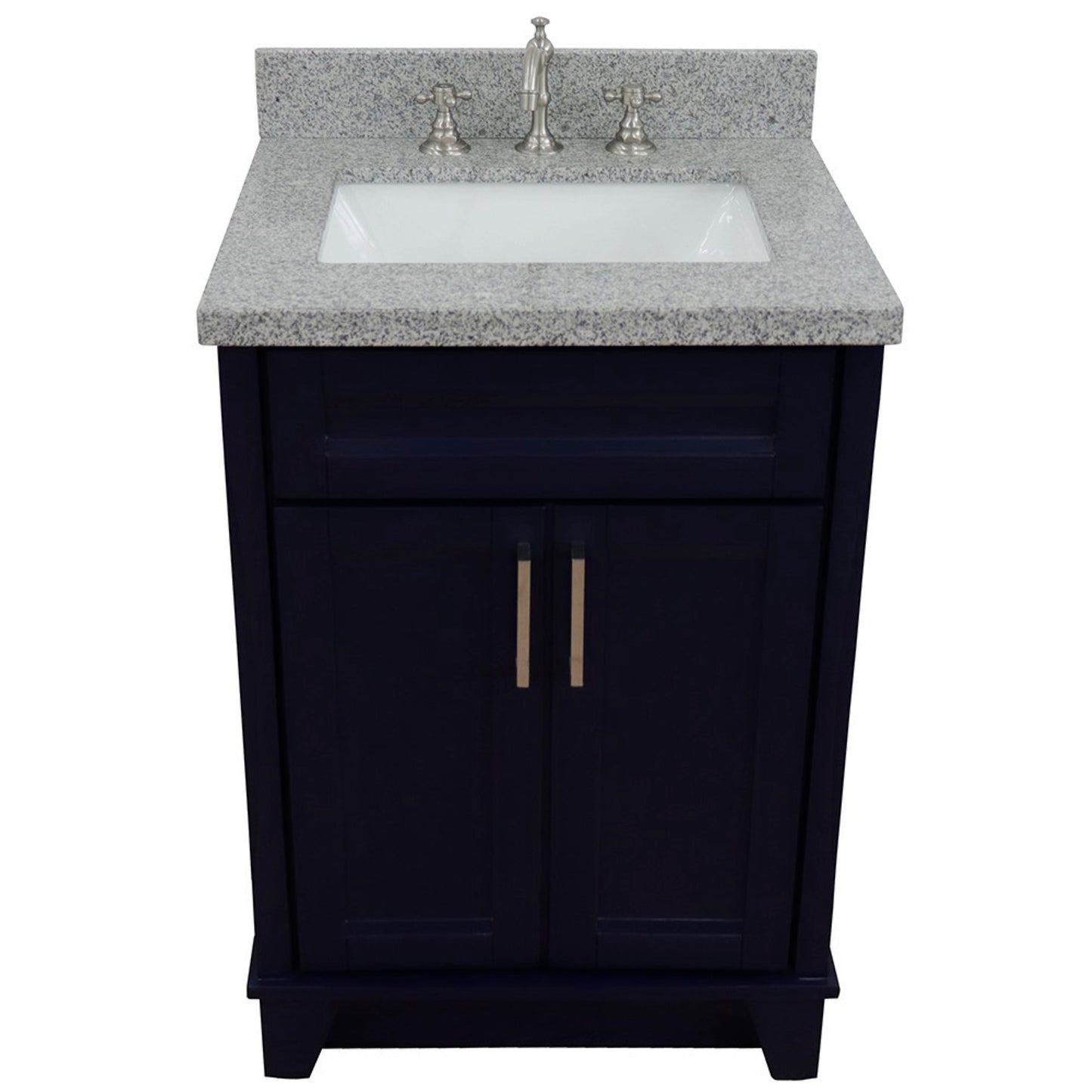 25" Single sink vanity in Blue finish with Gray granite and rectangle sink
