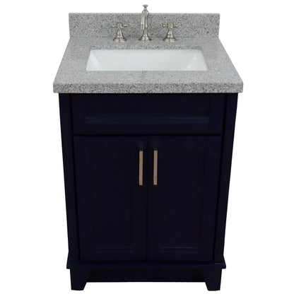 25" Single sink vanity in Blue finish with Gray granite and rectangle sink
