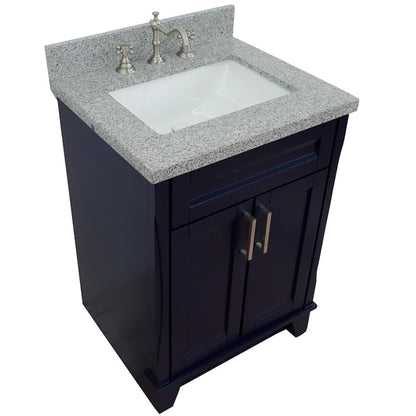 25" Single sink vanity in Blue finish with Gray granite and rectangle sink