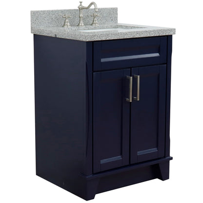 25" Single sink vanity in Blue finish with Gray granite and rectangle sink