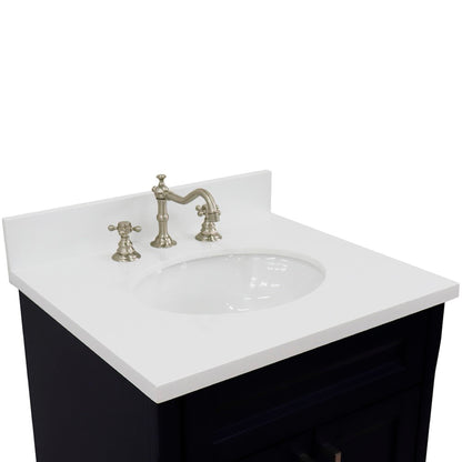 25" Single sink vanity in Blue finish with White engineered stone and oval sink
