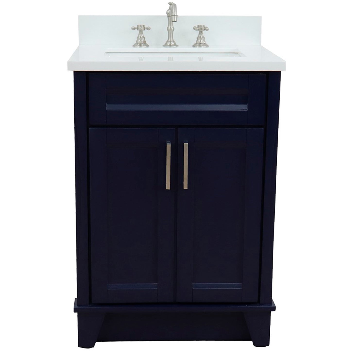 25" Single sink vanity in Blue finish with White engineered stone and rectangle sink
