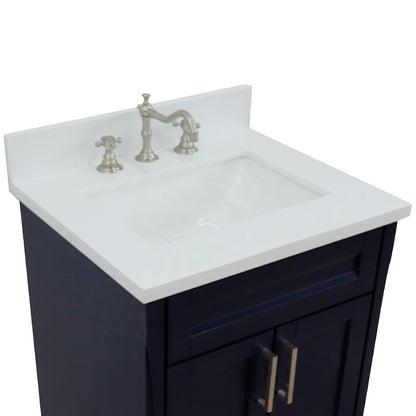25" Single sink vanity in Blue finish with White engineered stone and rectangle sink