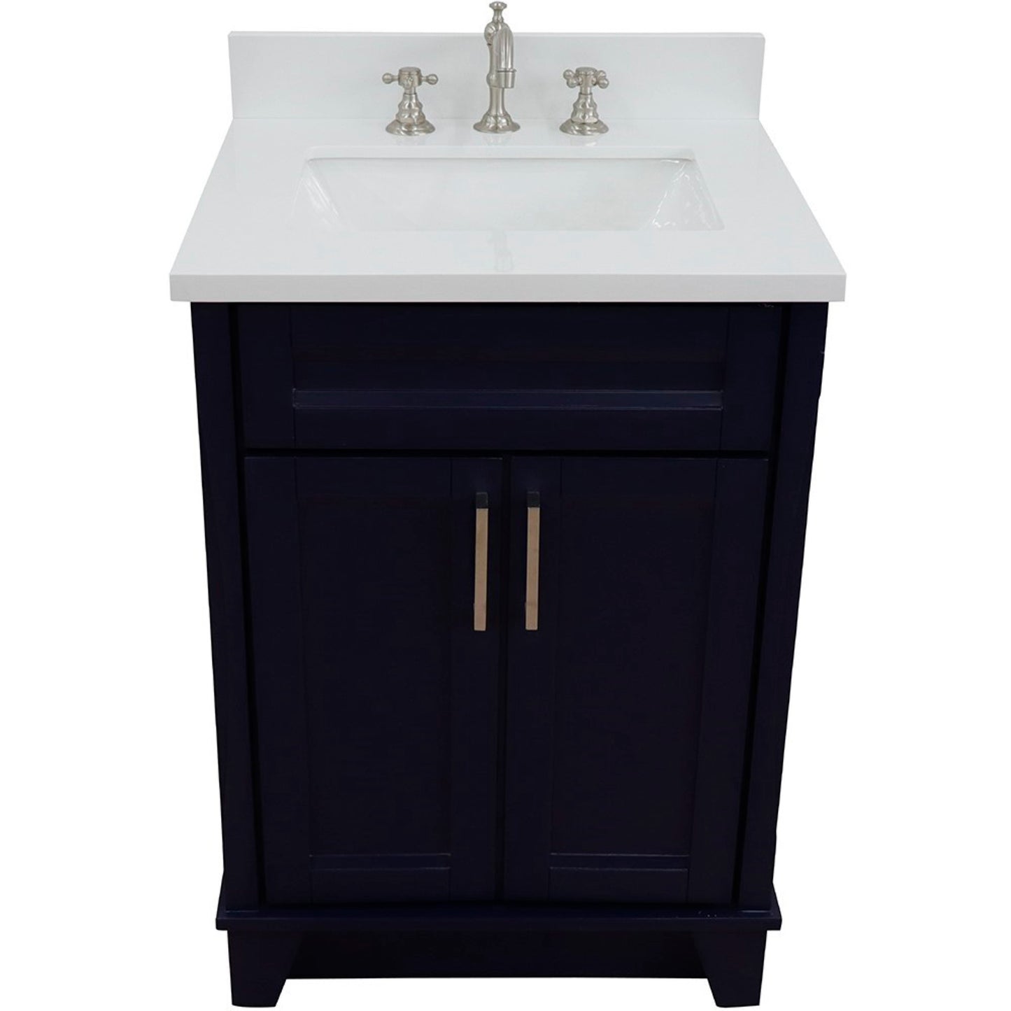 25" Single sink vanity in Blue finish with White engineered stone and rectangle sink