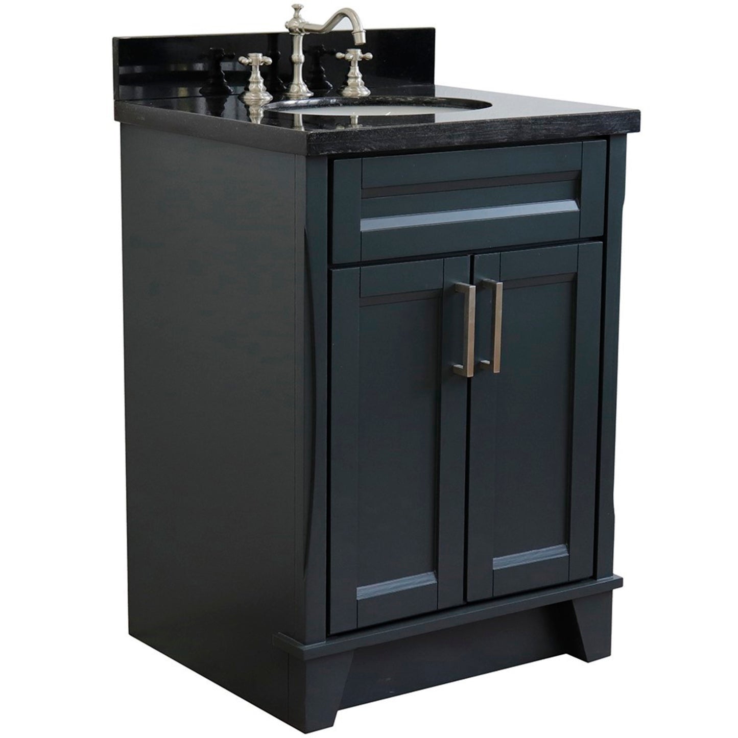 25" Single sink vanity in Dark Gray finish with Black galaxy granite and oval sink