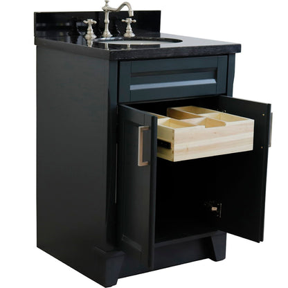 25" Single sink vanity in Dark Gray finish with Black galaxy granite and oval sink
