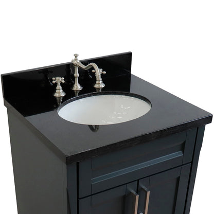 25" Single sink vanity in Dark Gray finish with Black galaxy granite and oval sink