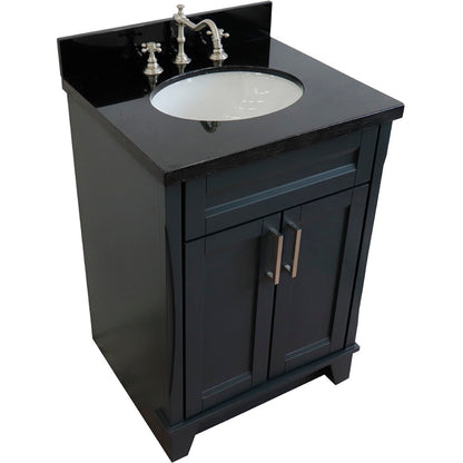 25" Single sink vanity in Dark Gray finish with Black galaxy granite and oval sink