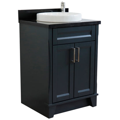 25" Single sink vanity in Dark Gray finish with Black galaxy granite and round sink