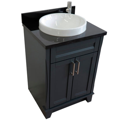 25" Single sink vanity in Dark Gray finish with Black galaxy granite and round sink