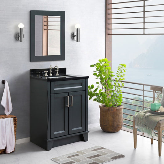 25" Single sink vanity in Dark Gray finish with Black galaxy granite and rectangle sink
