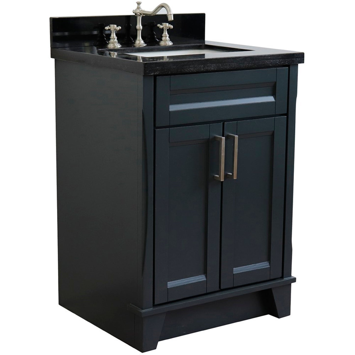 25" Single sink vanity in Dark Gray finish with Black galaxy granite and rectangle sink