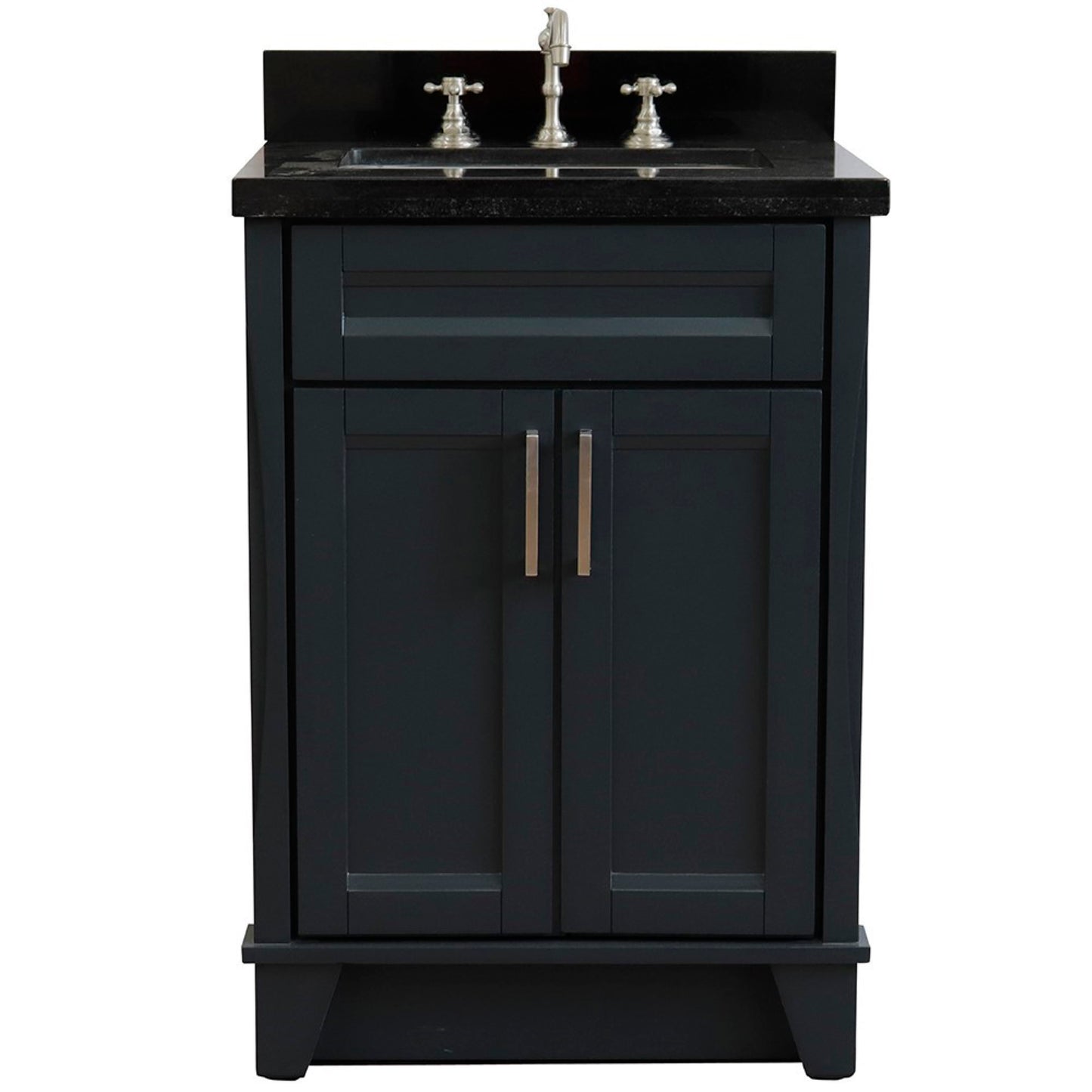 25" Single sink vanity in Dark Gray finish with Black galaxy granite and rectangle sink