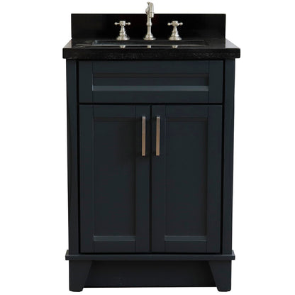 25" Single sink vanity in Dark Gray finish with Black galaxy granite and rectangle sink