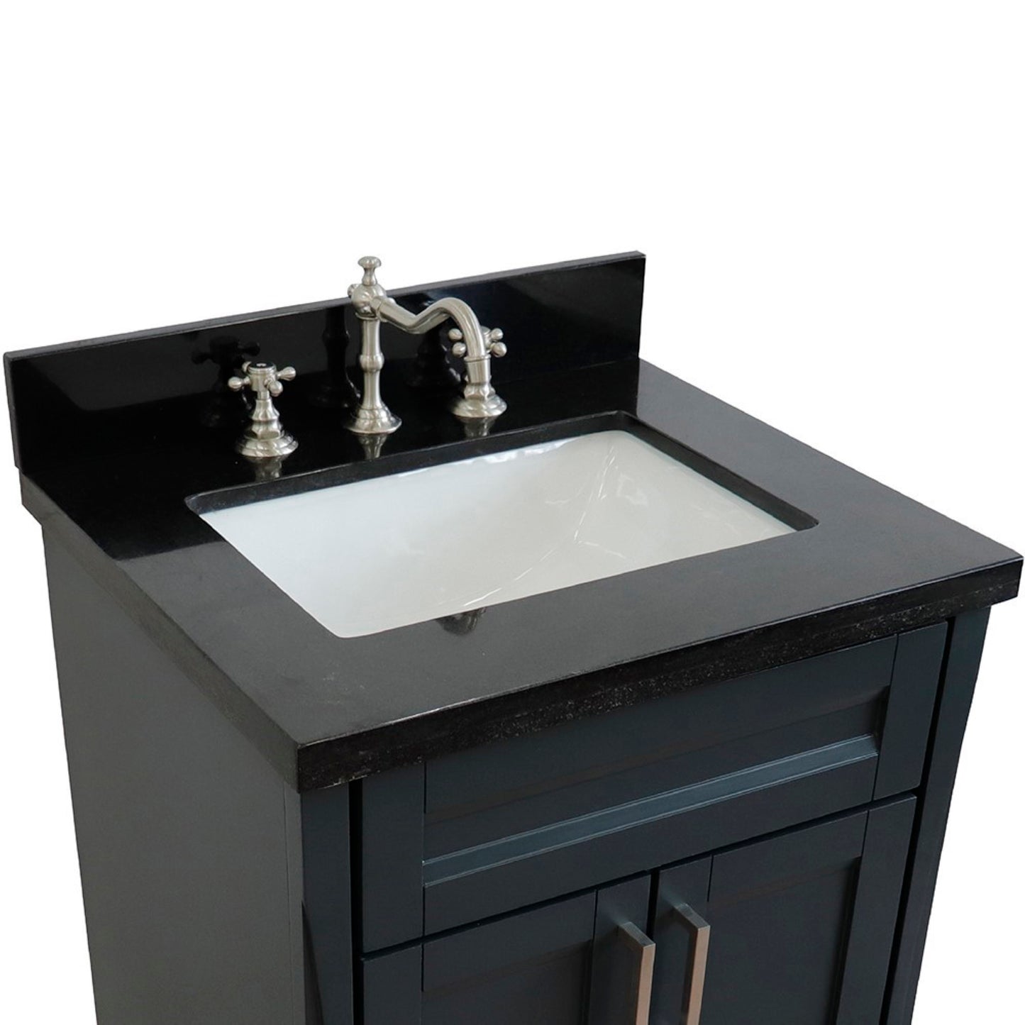 25" Single sink vanity in Dark Gray finish with Black galaxy granite and rectangle sink