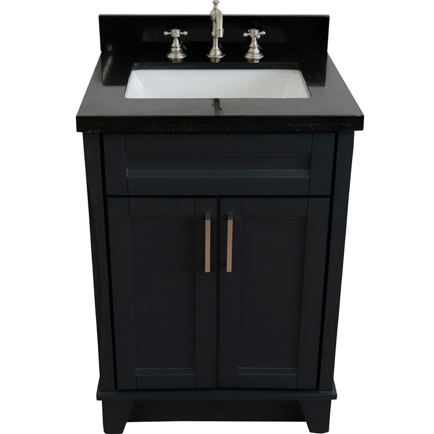 25" Single sink vanity in Dark Gray finish with Black galaxy granite and rectangle sink