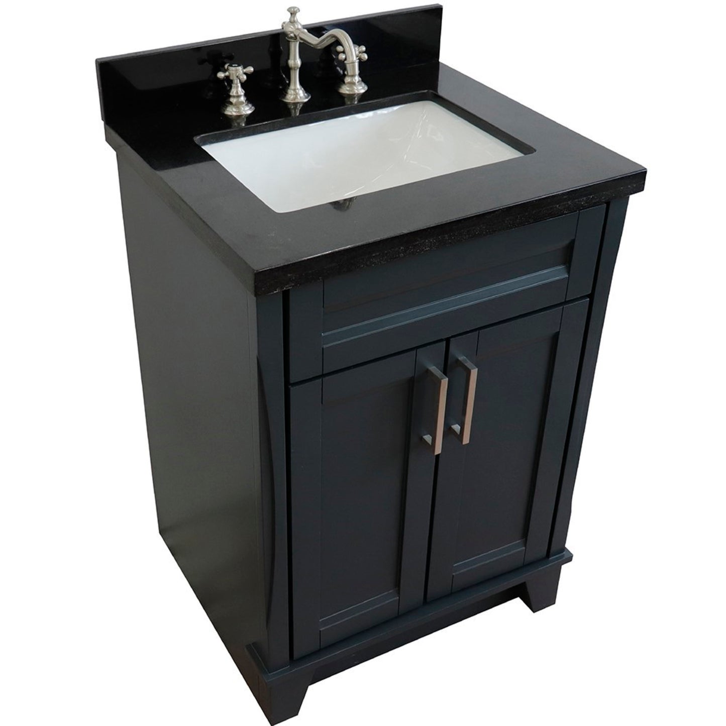 25" Single sink vanity in Dark Gray finish with Black galaxy granite and rectangle sink