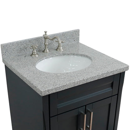 25" Single sink vanity in Dark Gray finish with Gray granite and oval sink