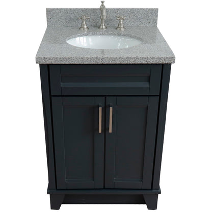 25" Single sink vanity in Dark Gray finish with Gray granite and oval sink