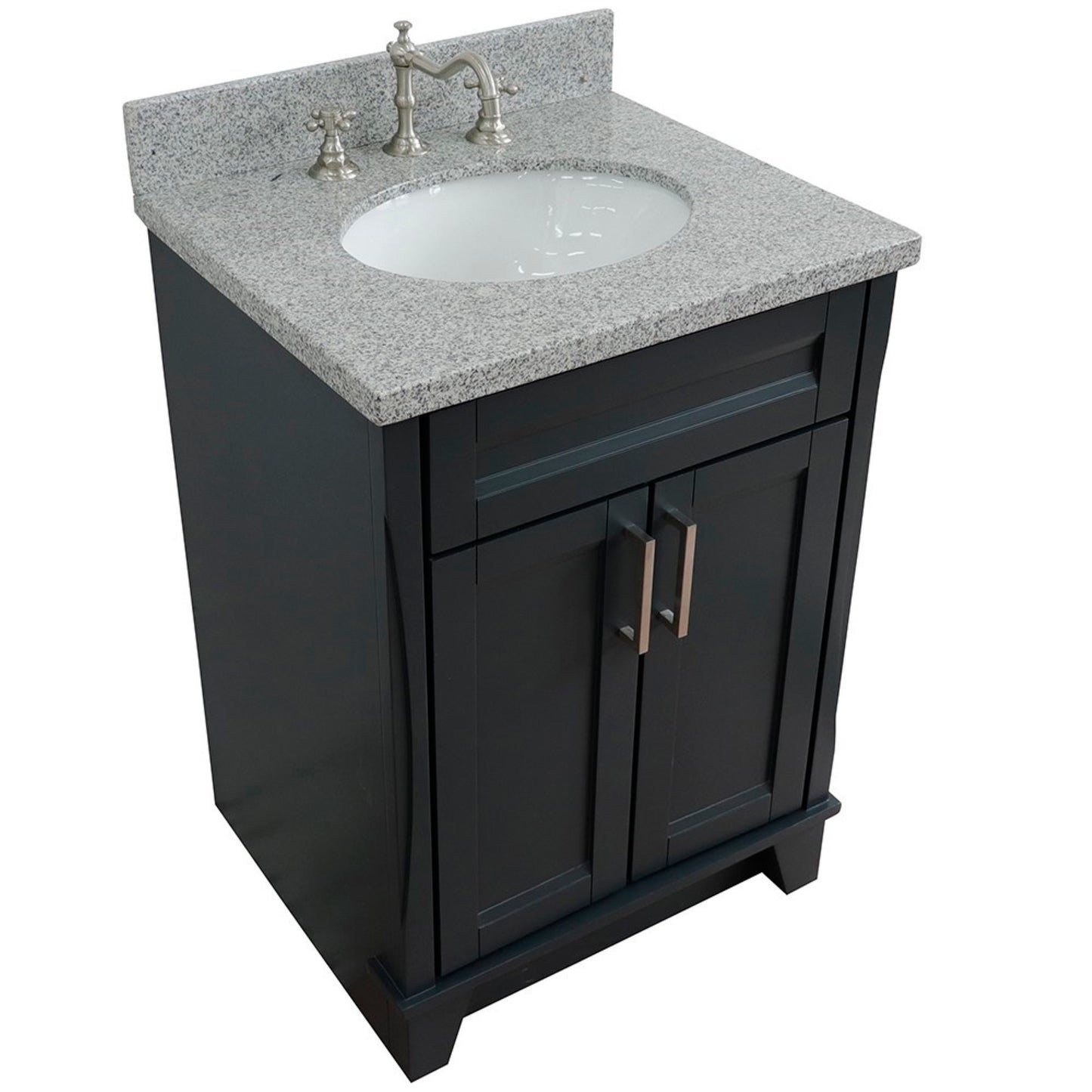 25" Single sink vanity in Dark Gray finish with Gray granite and oval sink