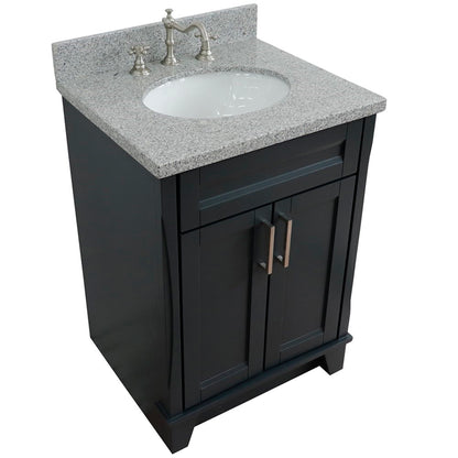 25" Single sink vanity in Dark Gray finish with Gray granite and oval sink