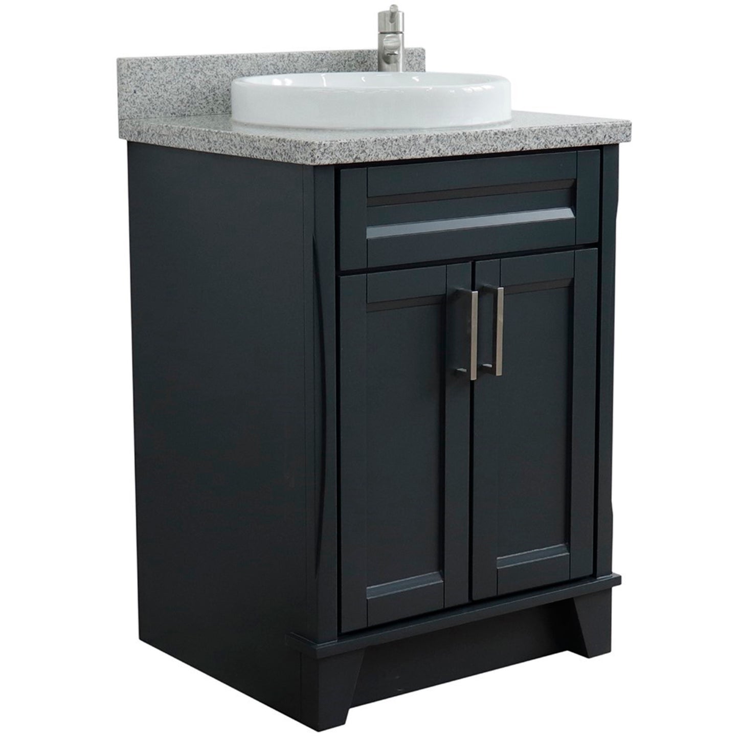 25" Single sink vanity in Dark Gray finish with Gray granite and round sink