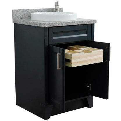 25" Single sink vanity in Dark Gray finish with Gray granite and round sink