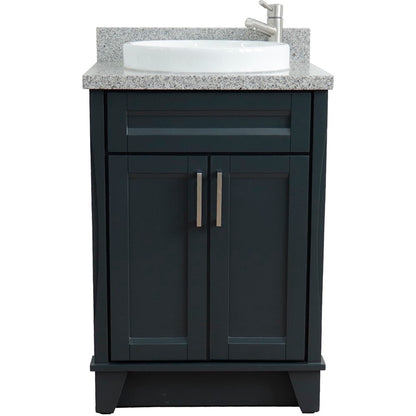 25" Single sink vanity in Dark Gray finish with Gray granite and round sink