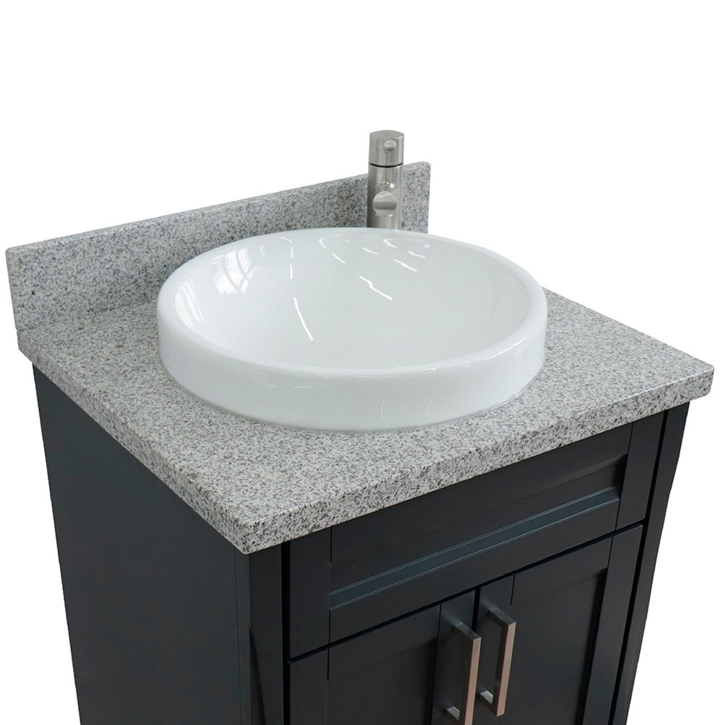 25" Single sink vanity in Dark Gray finish with Gray granite and round sink