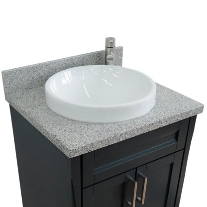 25" Single sink vanity in Dark Gray finish with Gray granite and round sink