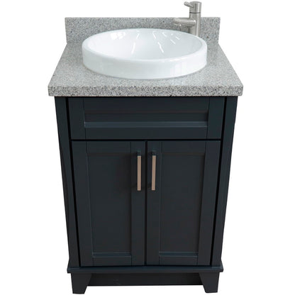 25" Single sink vanity in Dark Gray finish with Gray granite and round sink