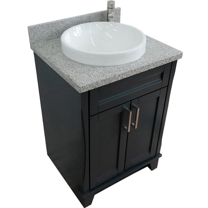 25" Single sink vanity in Dark Gray finish with Gray granite and round sink