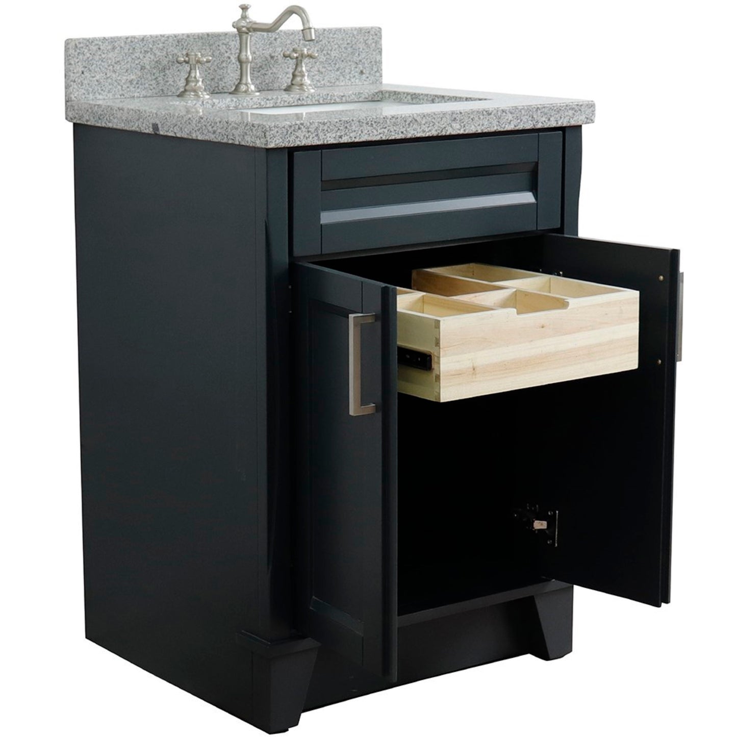 25" Single sink vanity in Dark Gray finish with Gray granite and rectangle sink