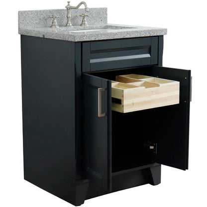 25" Single sink vanity in Dark Gray finish with Gray granite and rectangle sink