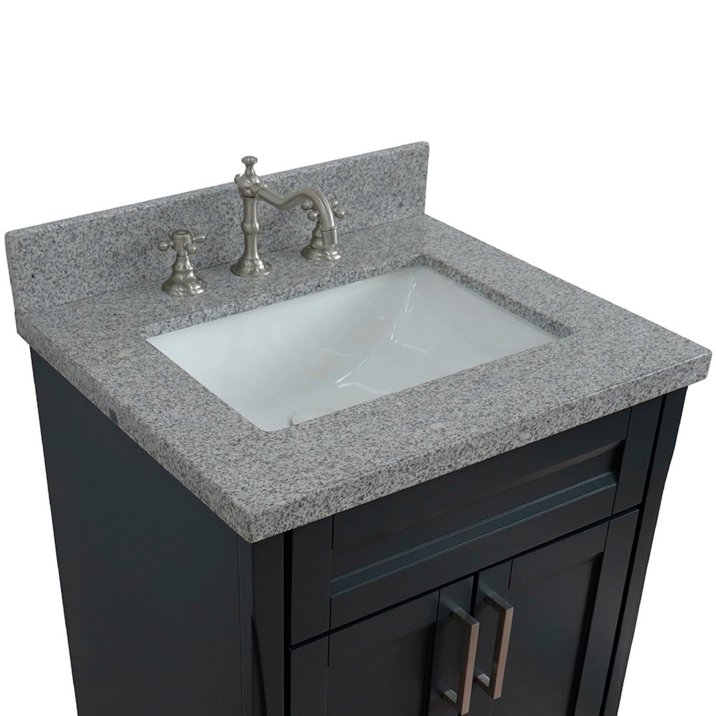 25" Single sink vanity in Dark Gray finish with Gray granite and rectangle sink