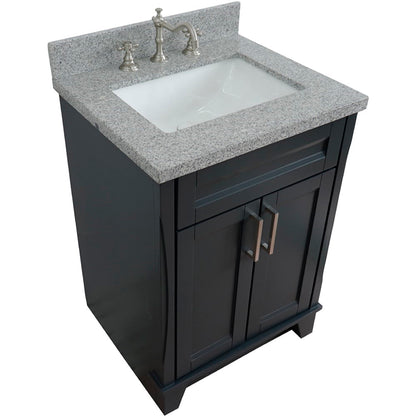 25" Single sink vanity in Dark Gray finish with Gray granite and rectangle sink