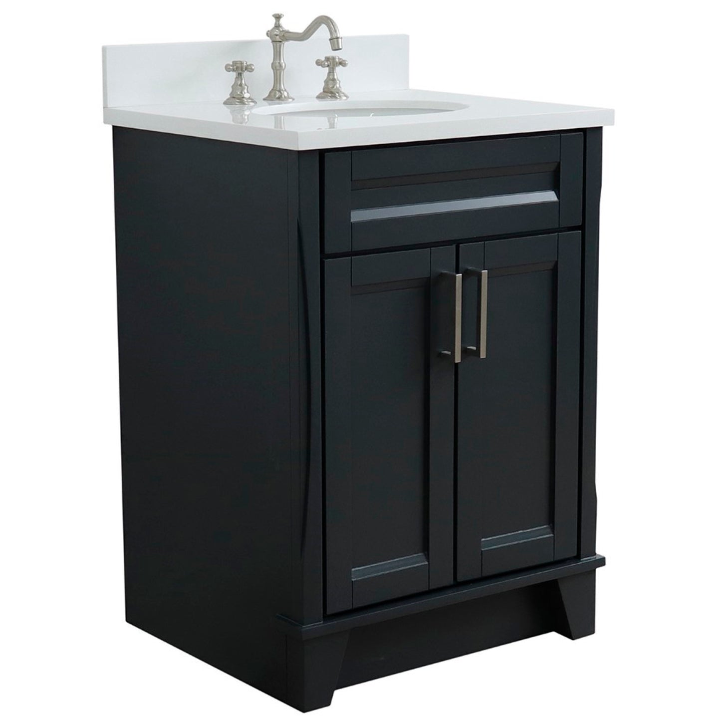 25" Single sink vanity in Dark Gray finish with White engineered stone and oval sink