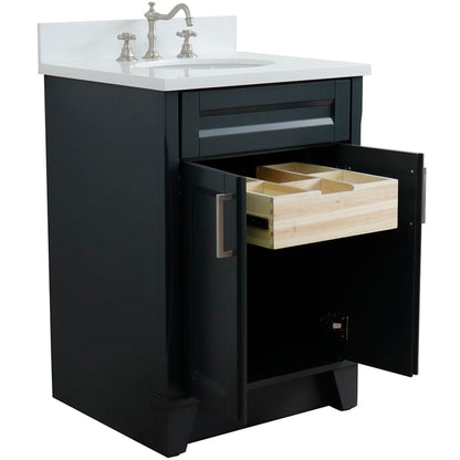 25" Single sink vanity in Dark Gray finish with White engineered stone and oval sink
