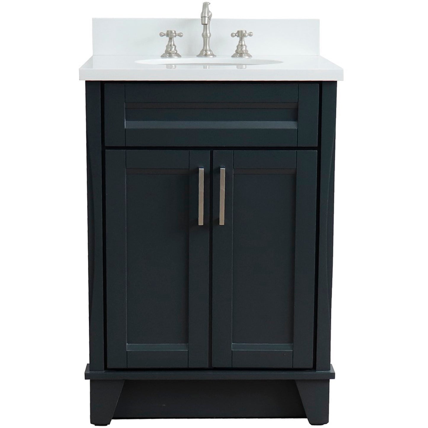 25" Single sink vanity in Dark Gray finish with White engineered stone and oval sink