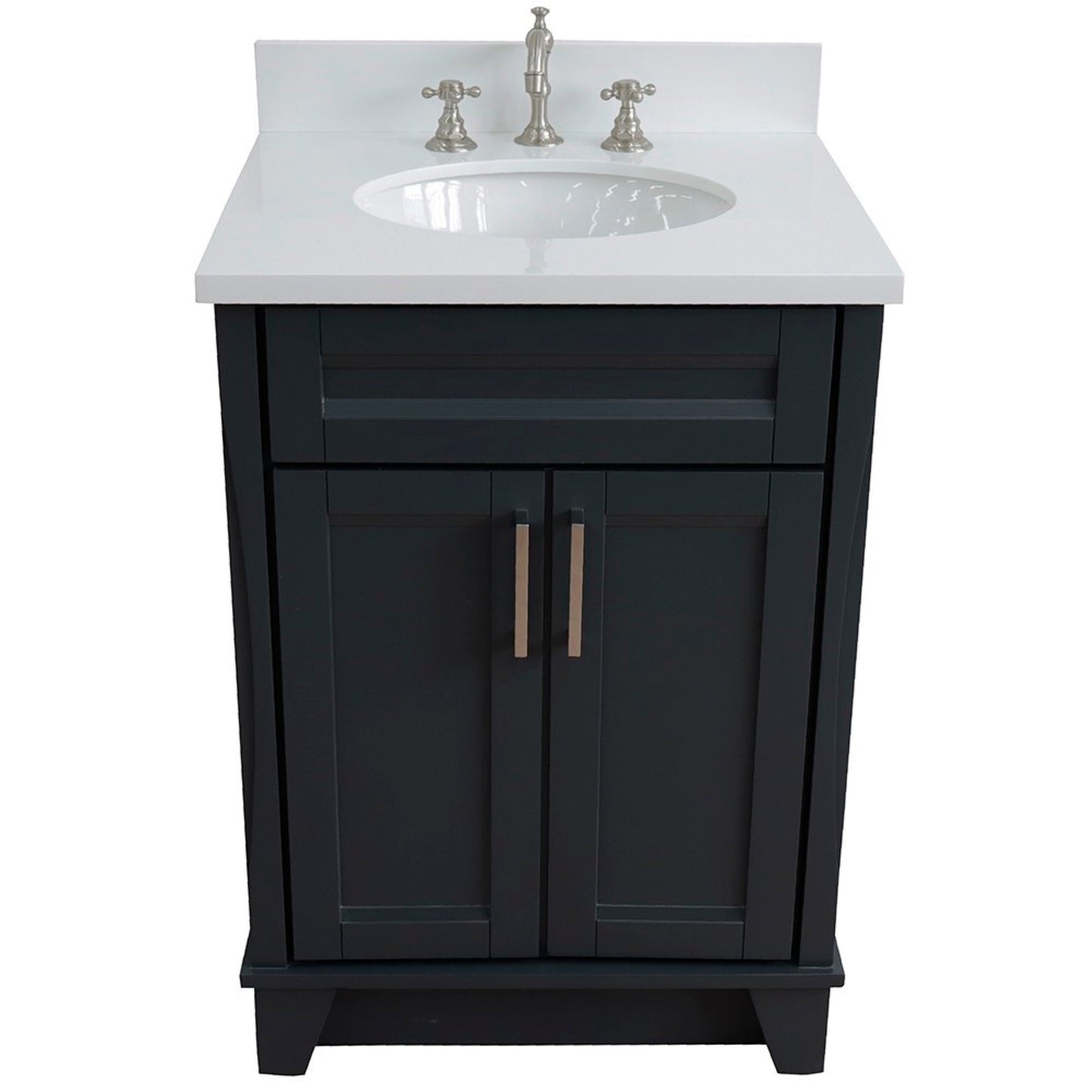 25" Single sink vanity in Dark Gray finish with White engineered stone and oval sink