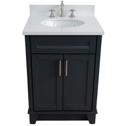 25" Single sink vanity in Dark Gray finish with White engineered stone and oval sink