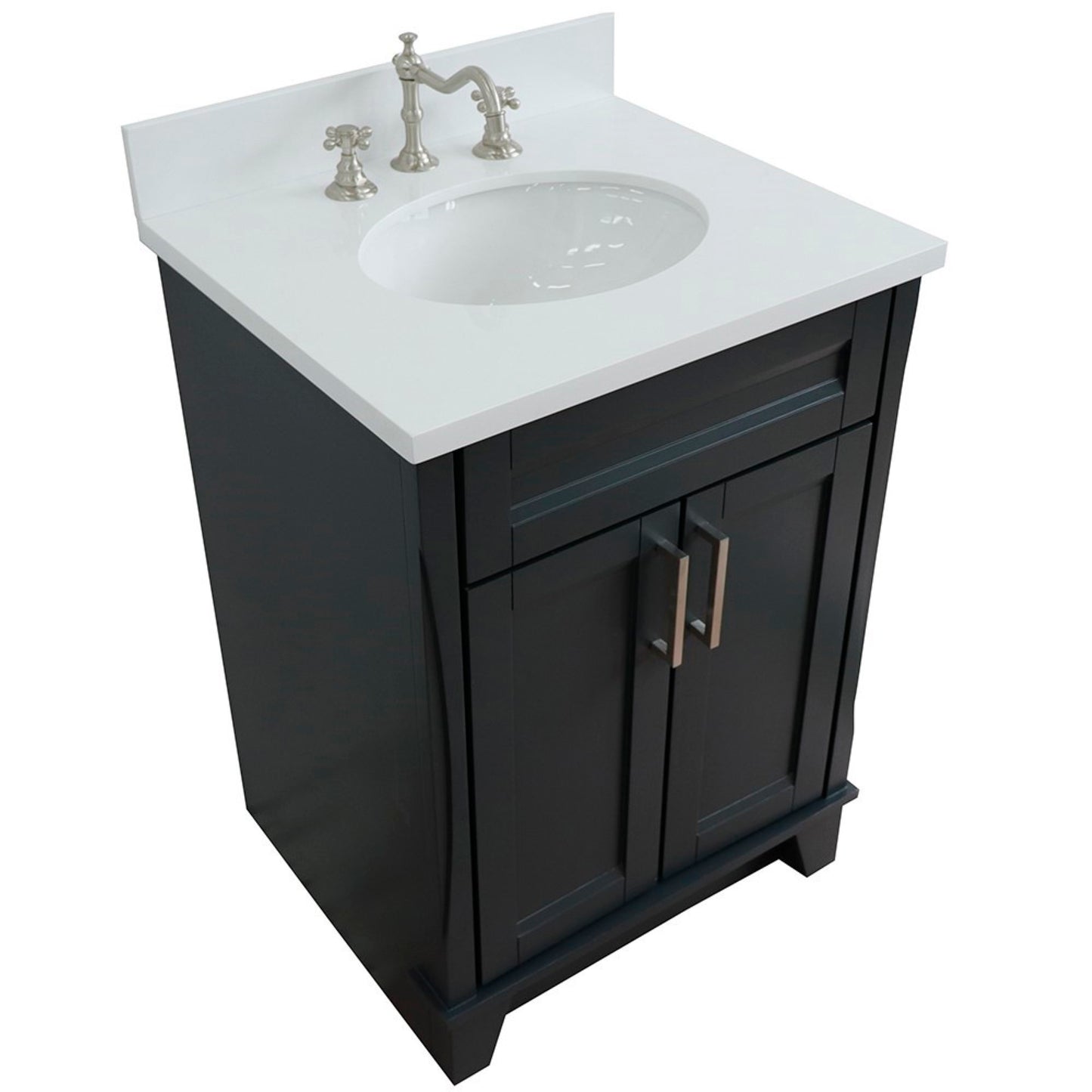 25" Single sink vanity in Dark Gray finish with White engineered stone and oval sink