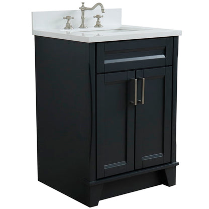 25" Single sink vanity in Dark Gray finish with White engineered stone and rectangle sink