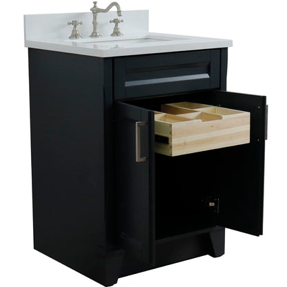 25" Single sink vanity in Dark Gray finish with White engineered stone and rectangle sink