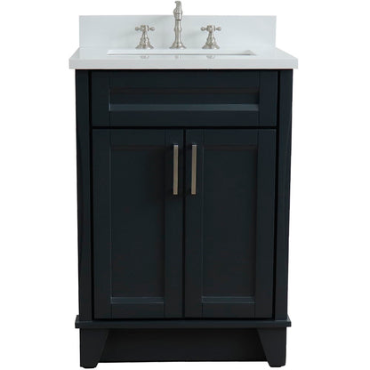 25" Single sink vanity in Dark Gray finish with White engineered stone and rectangle sink