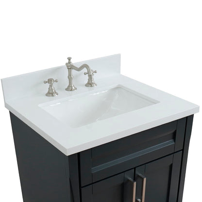 25" Single sink vanity in Dark Gray finish with White engineered stone and rectangle sink
