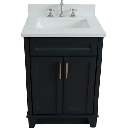 25" Single sink vanity in Dark Gray finish with White engineered stone and rectangle sink