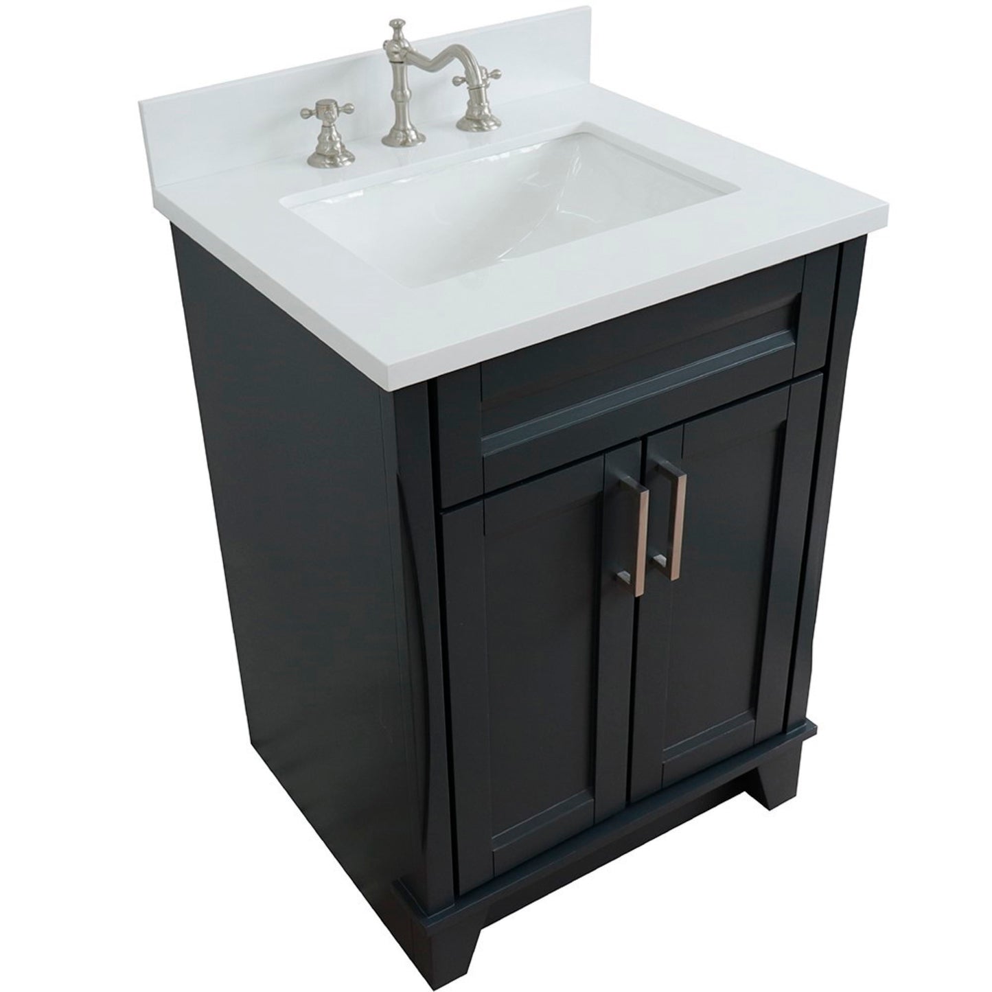 25" Single sink vanity in Dark Gray finish with White engineered stone and rectangle sink