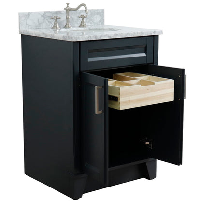 25" Single sink vanity in Dark Gray finish with White Carrara marble and oval sink
