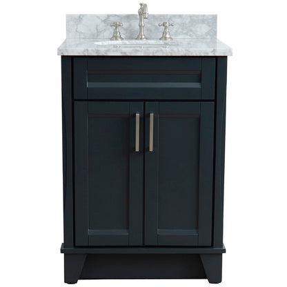 25" Single sink vanity in Dark Gray finish with White Carrara marble and oval sink